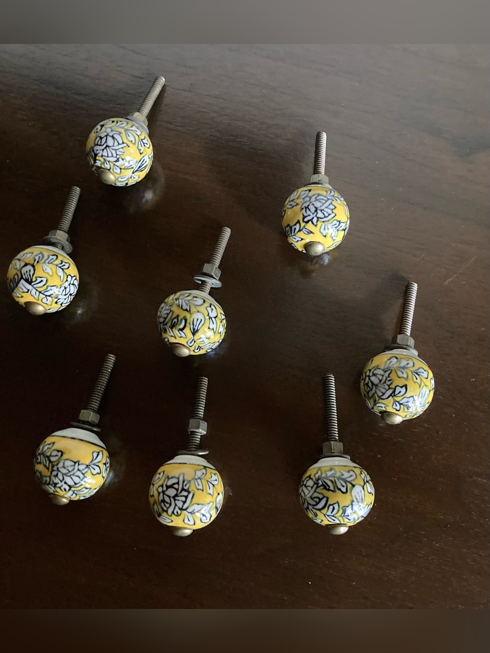 Decorative Ceramic Knobs in Yellow, White & Black Floral Pattern Set of 8 (NWOT) - Picture 7 of 10